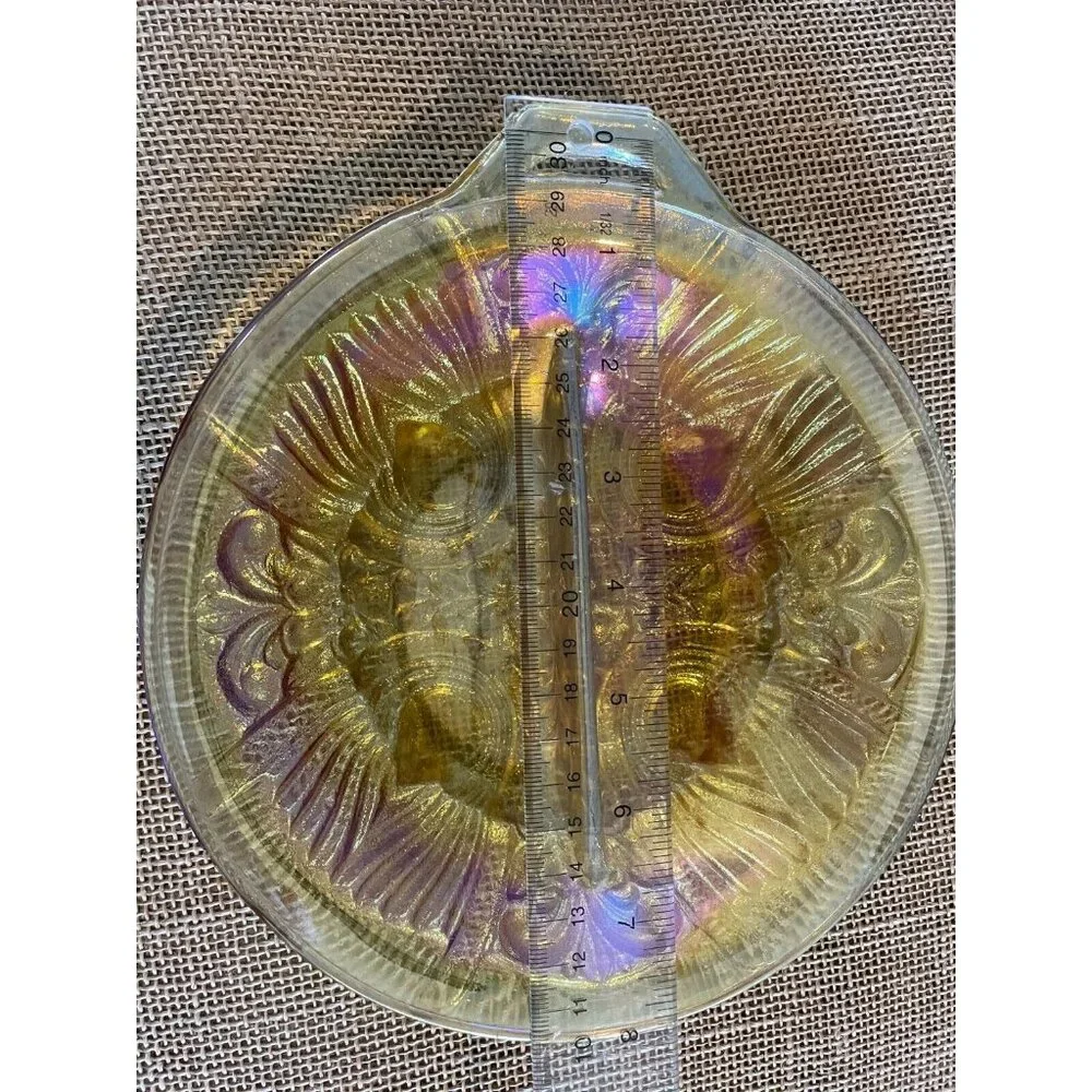 Vintage Carnival Glass Marigold Divided Nut Snack Bowl, 8 in.